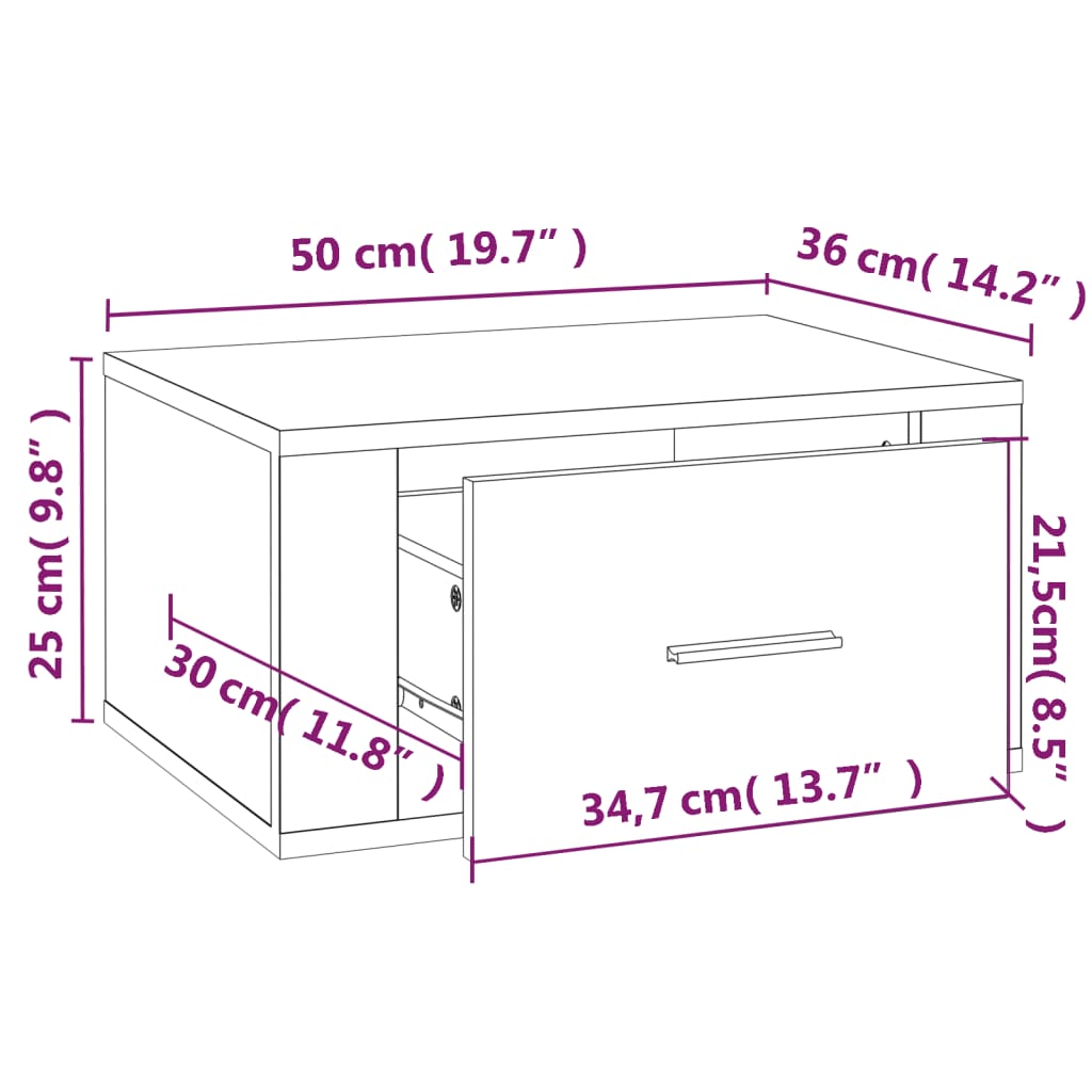 Wall-Mounted Bedside Cabinet High Gloss White 50X36X25 Cm