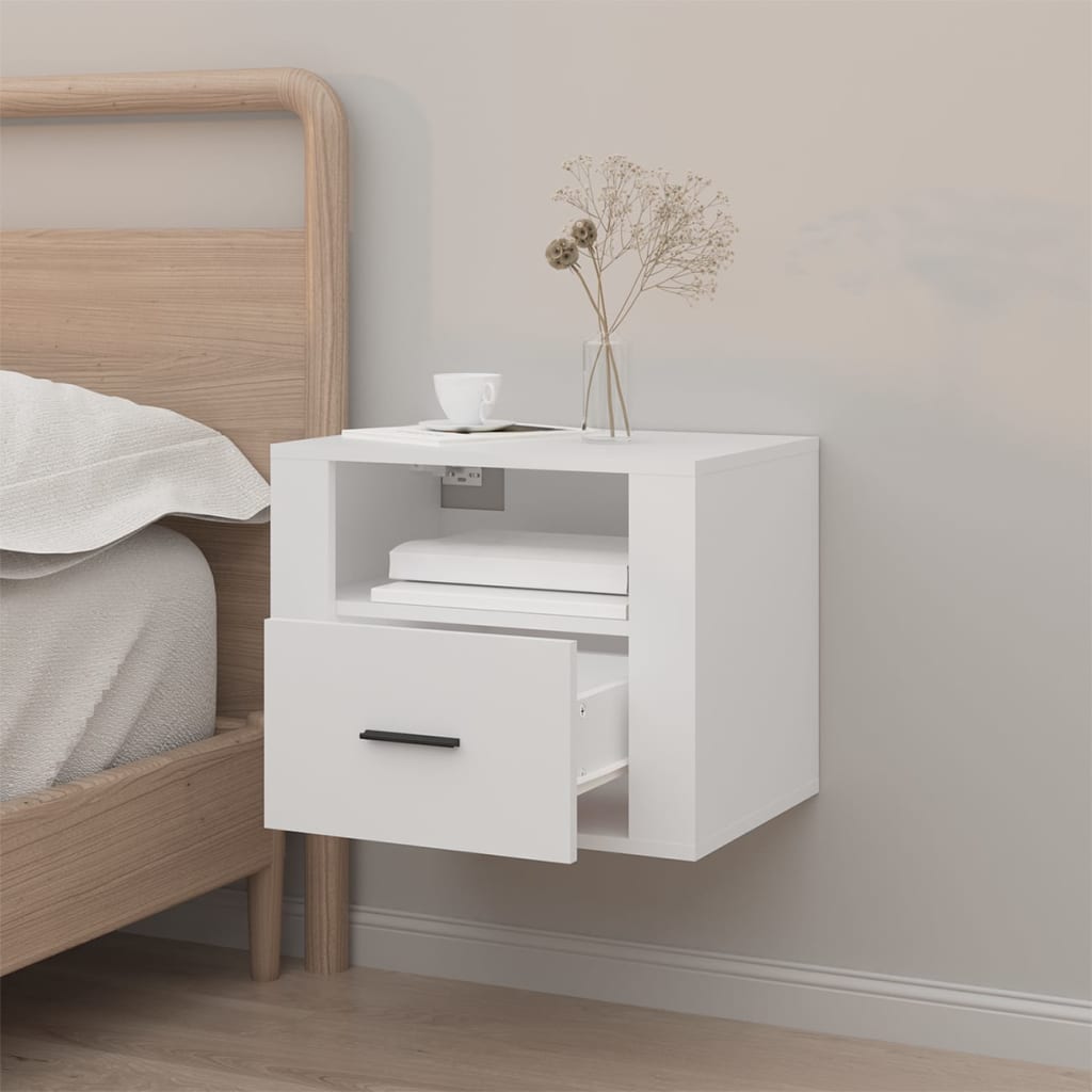 Wall-Mounted Bedside Cabinet White 50X36X40 Cm