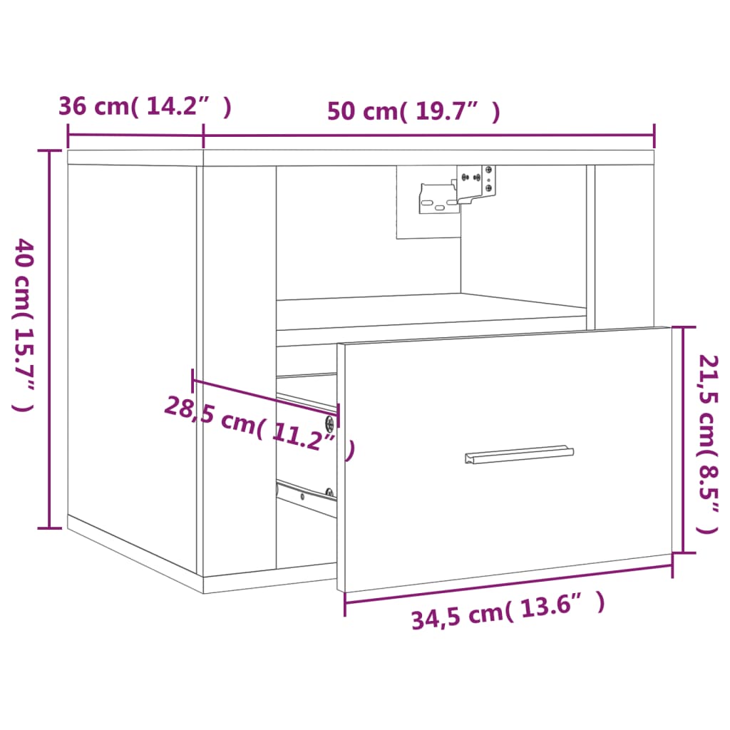 Wall-Mounted Bedside Cabinet White 50X36X40 Cm