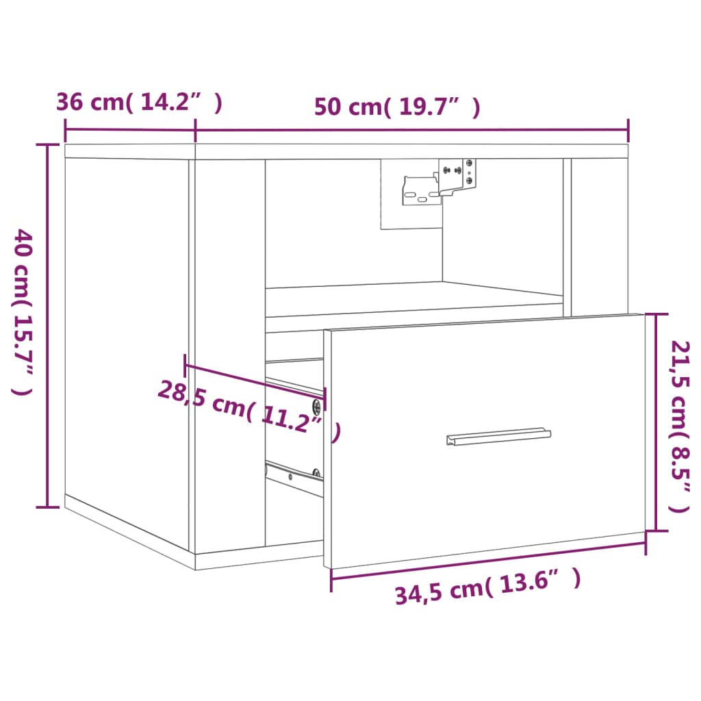 Wall-Mounted Bedside Cabinet Sonoma Oak 50X36X40 Cm