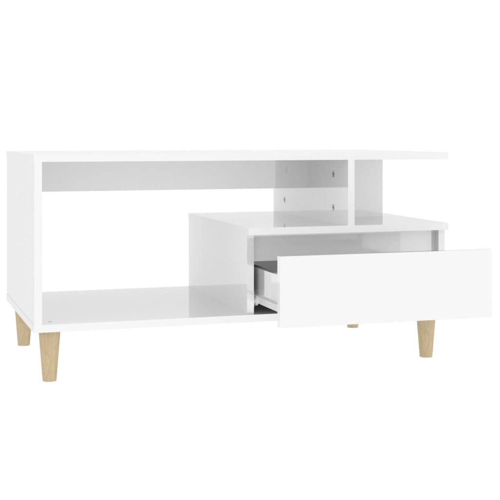 Coffee Table High Gloss White 90X49X45 Cm Engineered Wood