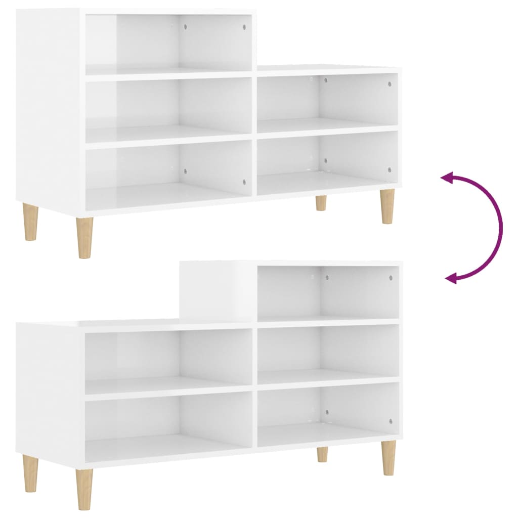 Shoe Cabinet High Gloss White 102X36X60 Cm Engineered Wood