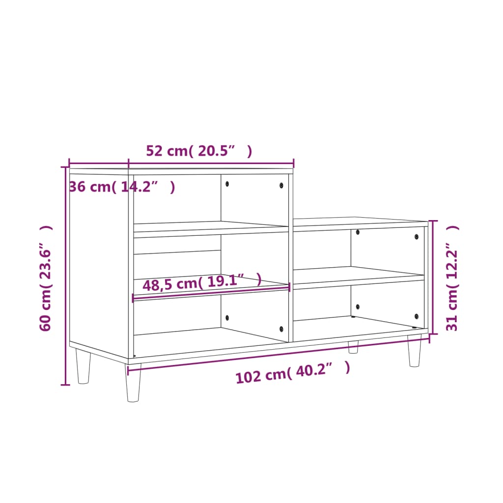 Shoe Cabinet High Gloss White 102X36X60 Cm Engineered Wood