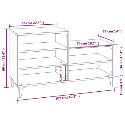 Shoe Cabinet High Gloss White 102X36X60 Cm Engineered Wood