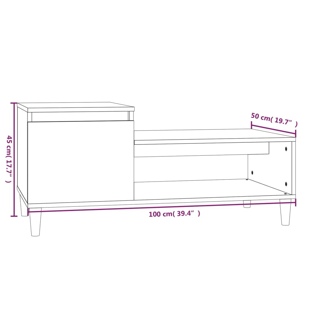 Coffee Table High Gloss White 100X50X45 Cm Engineered Wood