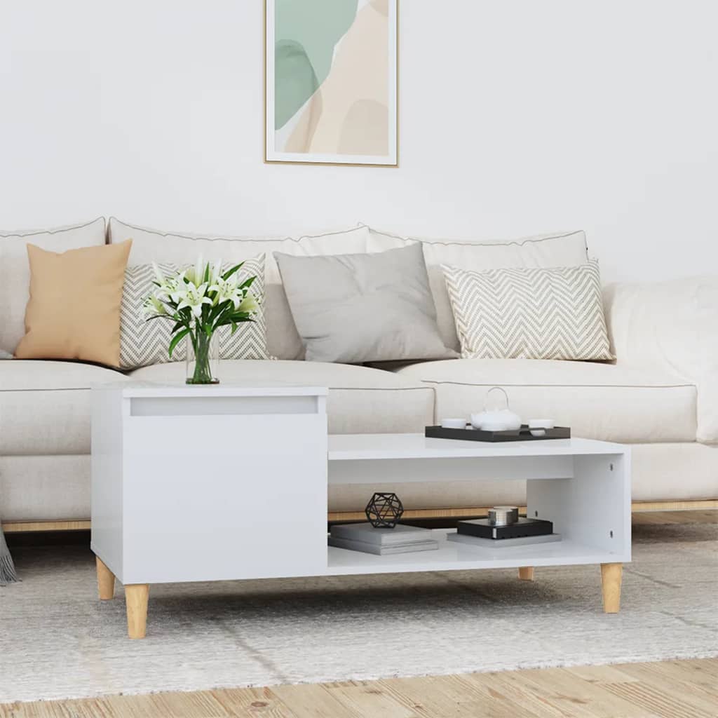 Coffee Table High Gloss White 100X50X45 Cm Engineered Wood