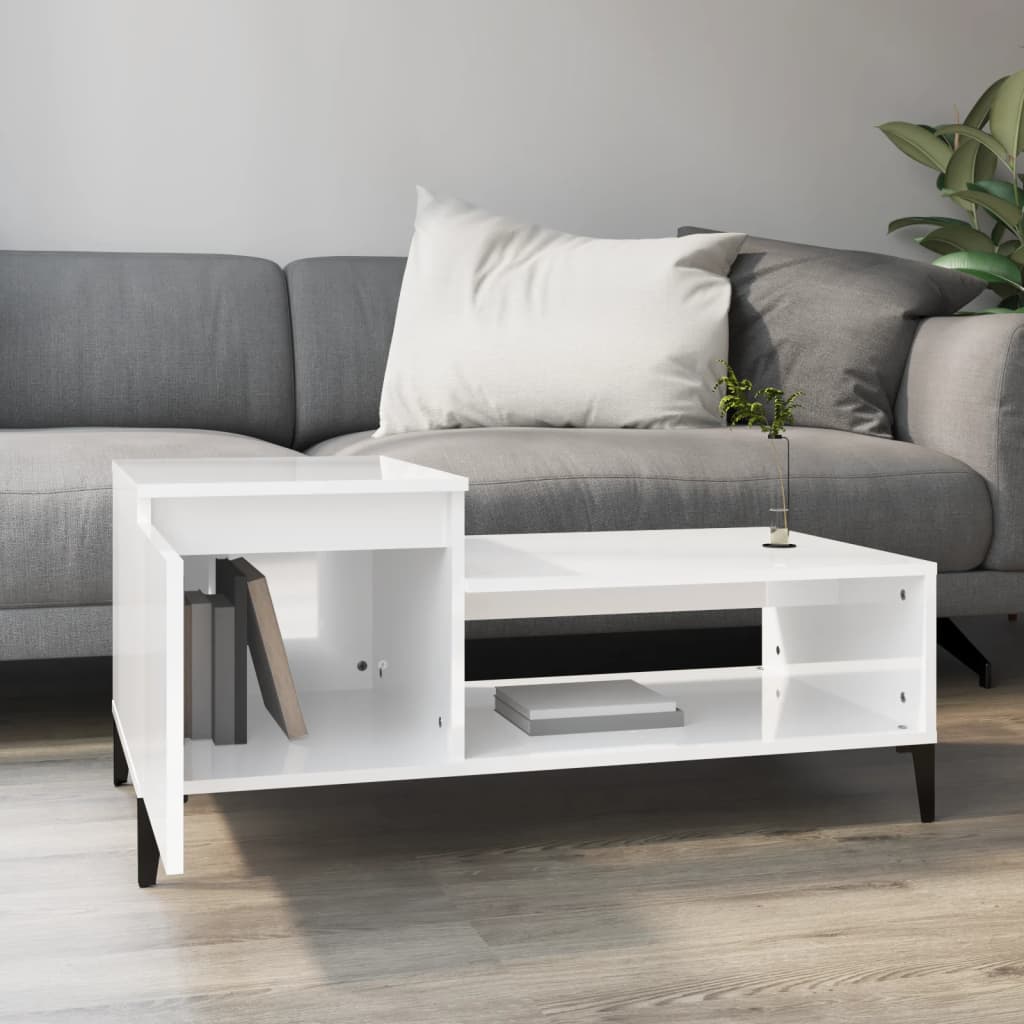 Coffee Table High Gloss White 100X50X45 Cm Engineered Wood