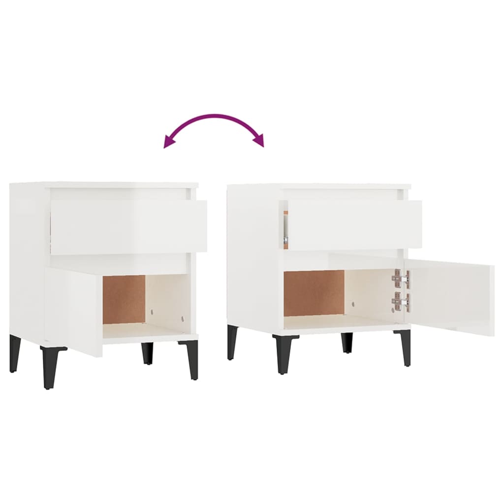 Bedside Cabinet High Gloss White 40X35X50 Cm