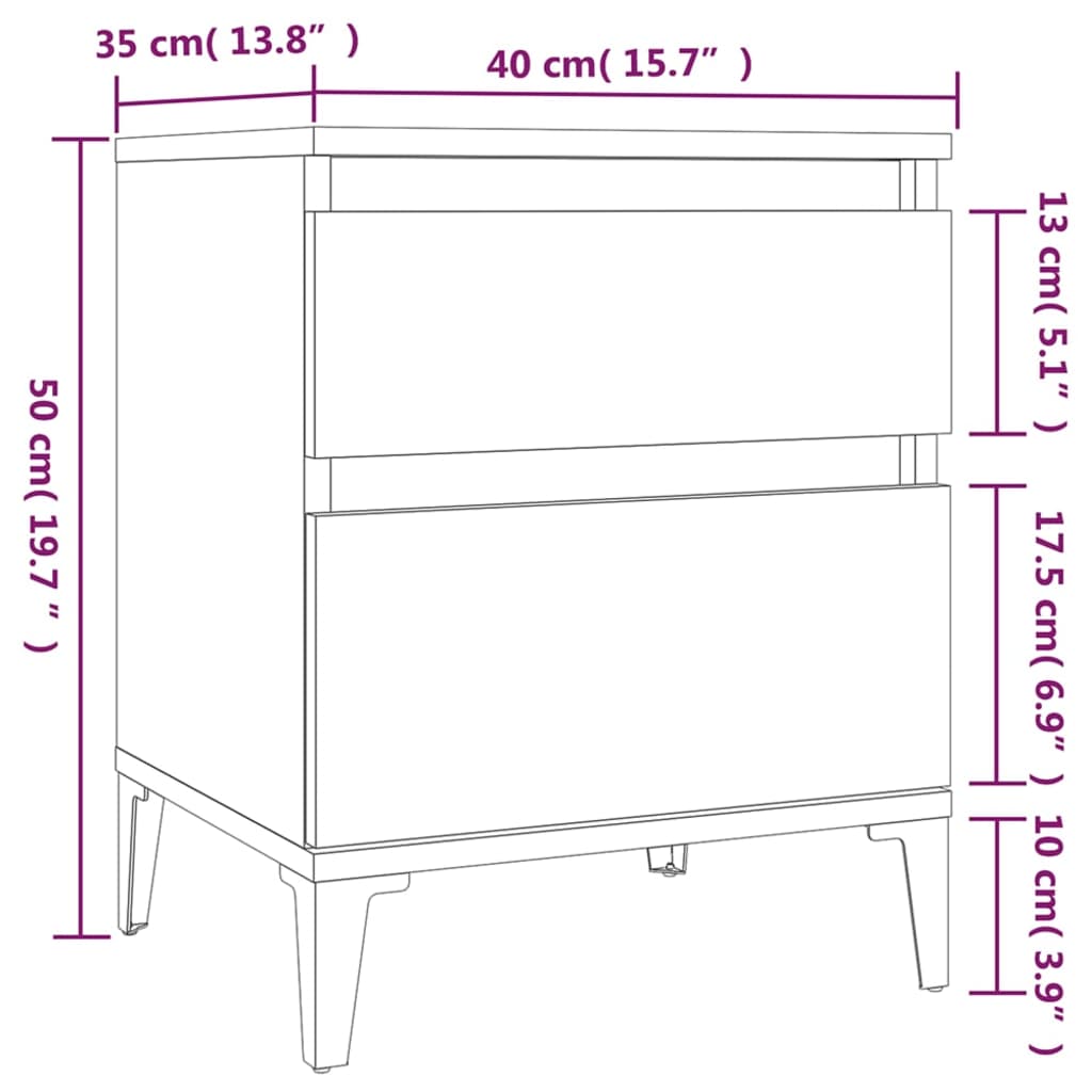 Bedside Cabinet High Gloss White 40X35X50 Cm