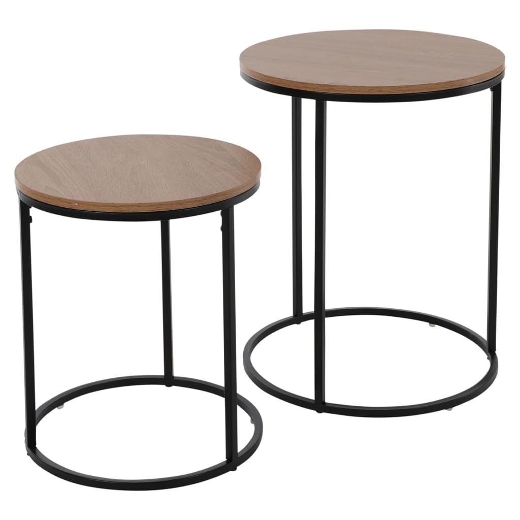 H&S Collection 2 Piece Side Table Set With Wood Top Natural And Black