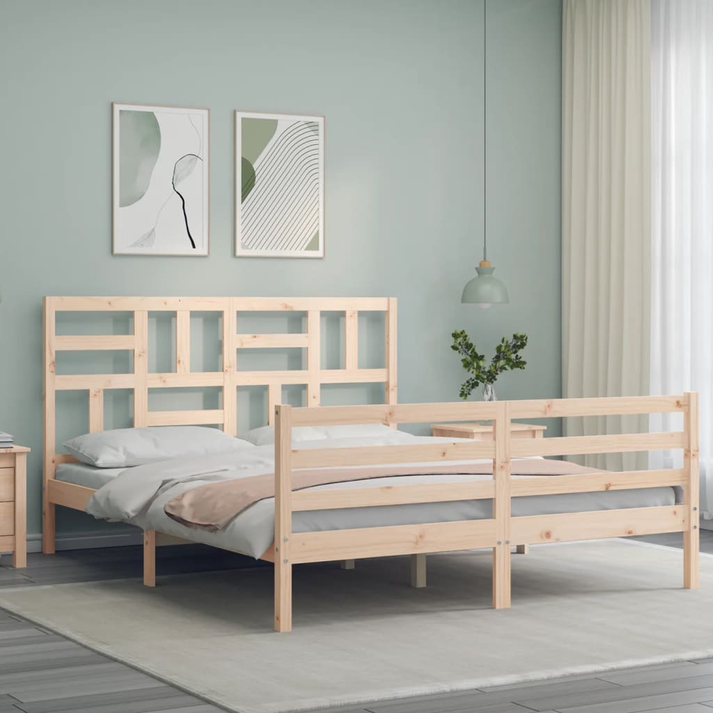 Bed Frame With Headboard King Size Solid Wood