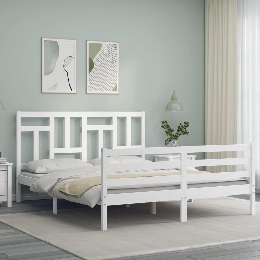 Bed Frame With Headboard White King Size Solid Wood