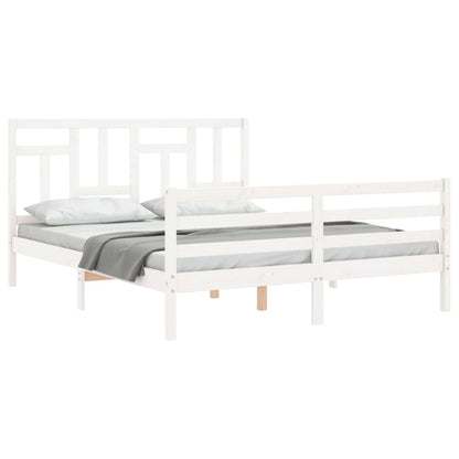 Bed Frame With Headboard White King Size Solid Wood