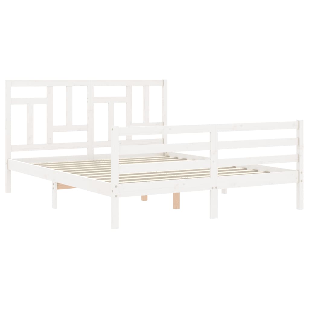 Bed Frame With Headboard White King Size Solid Wood