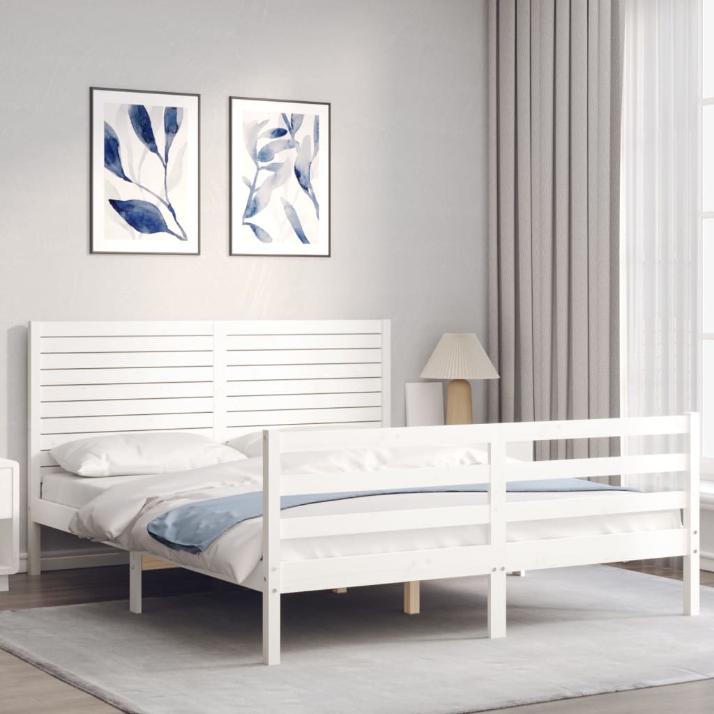 Bed Frame With Headboard White King Size Solid Wood