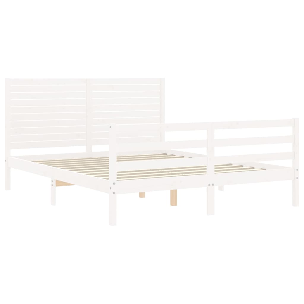 Bed Frame With Headboard White King Size Solid Wood