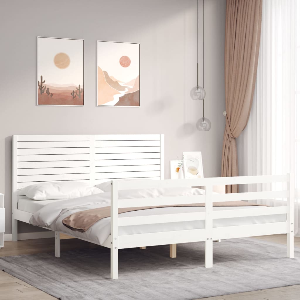 Bed Frame With Headboard White King Size Solid Wood