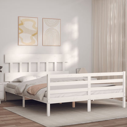 Bed Frame With Headboard White King Size Solid Wood