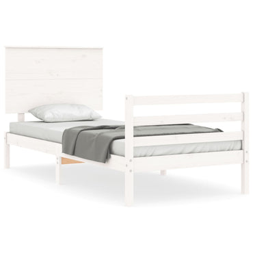 Bed Frame With Headboard White Single Solid Wood