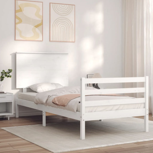 Bed Frame With Headboard White Single Solid Wood