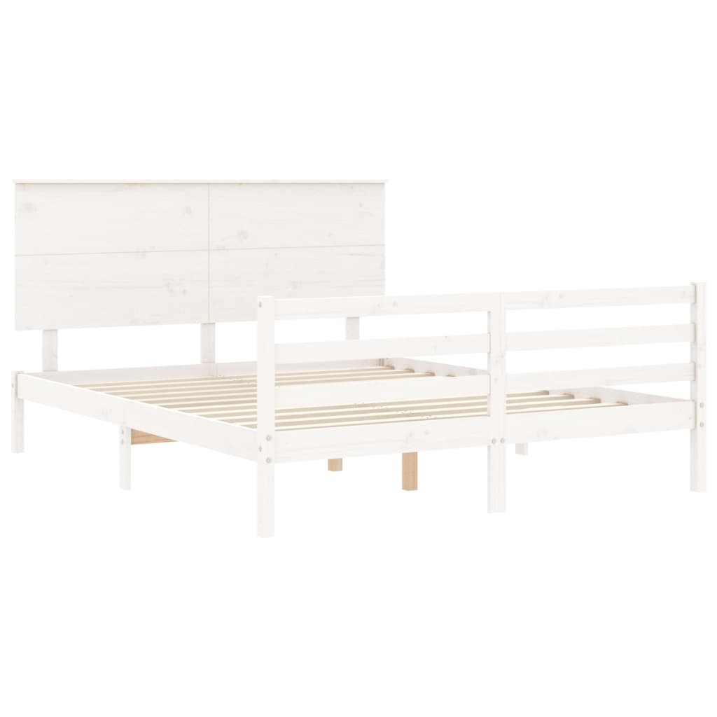 Bed Frame With Headboard White King Size Solid Wood