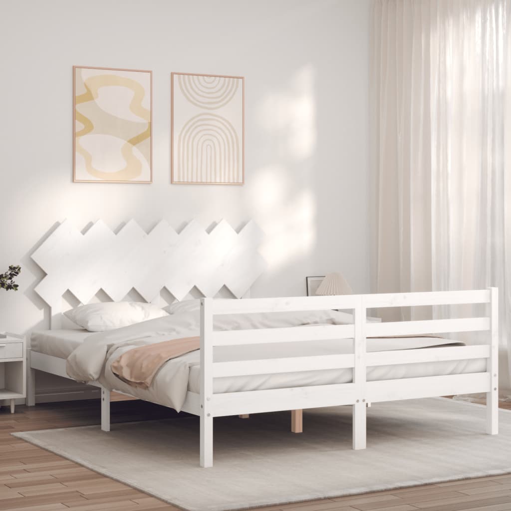 Bed Frame With Headboard White King Size Solid Wood