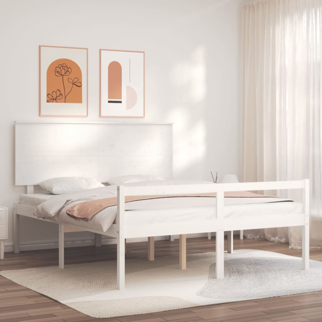 Bed Frame With Headboard White King Size Solid Wood