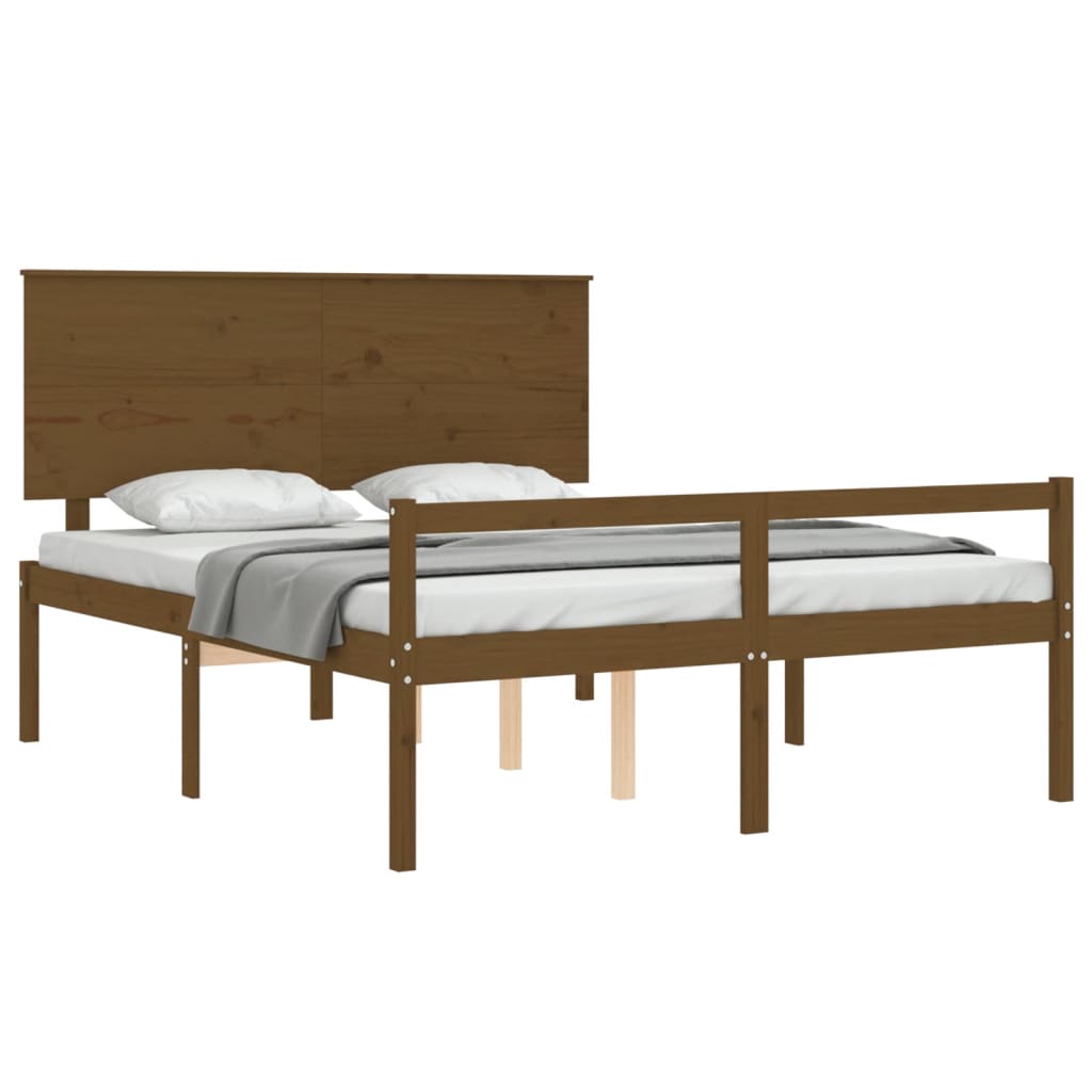 Bed Frame With Headboard Honey Brown King Size Solid Wood