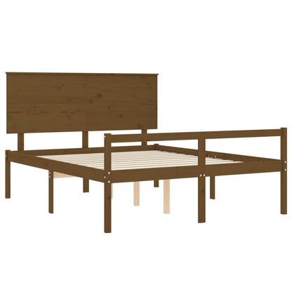 Bed Frame With Headboard Honey Brown King Size Solid Wood