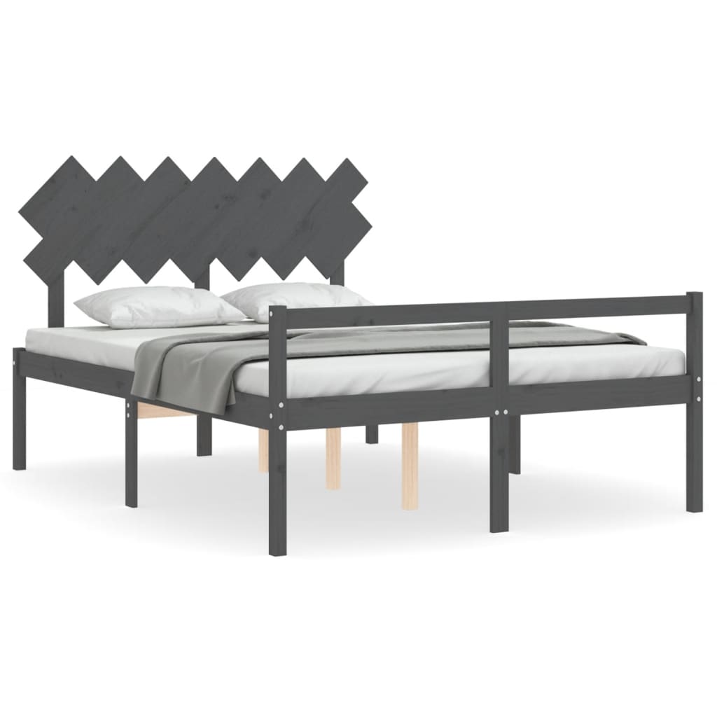 Bed Frame With Headboard Grey King Size Solid Wood