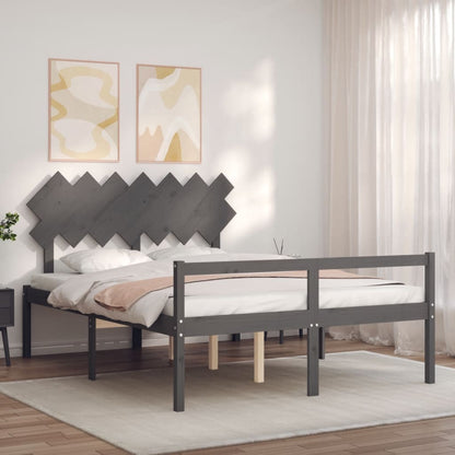 Bed Frame With Headboard Grey King Size Solid Wood