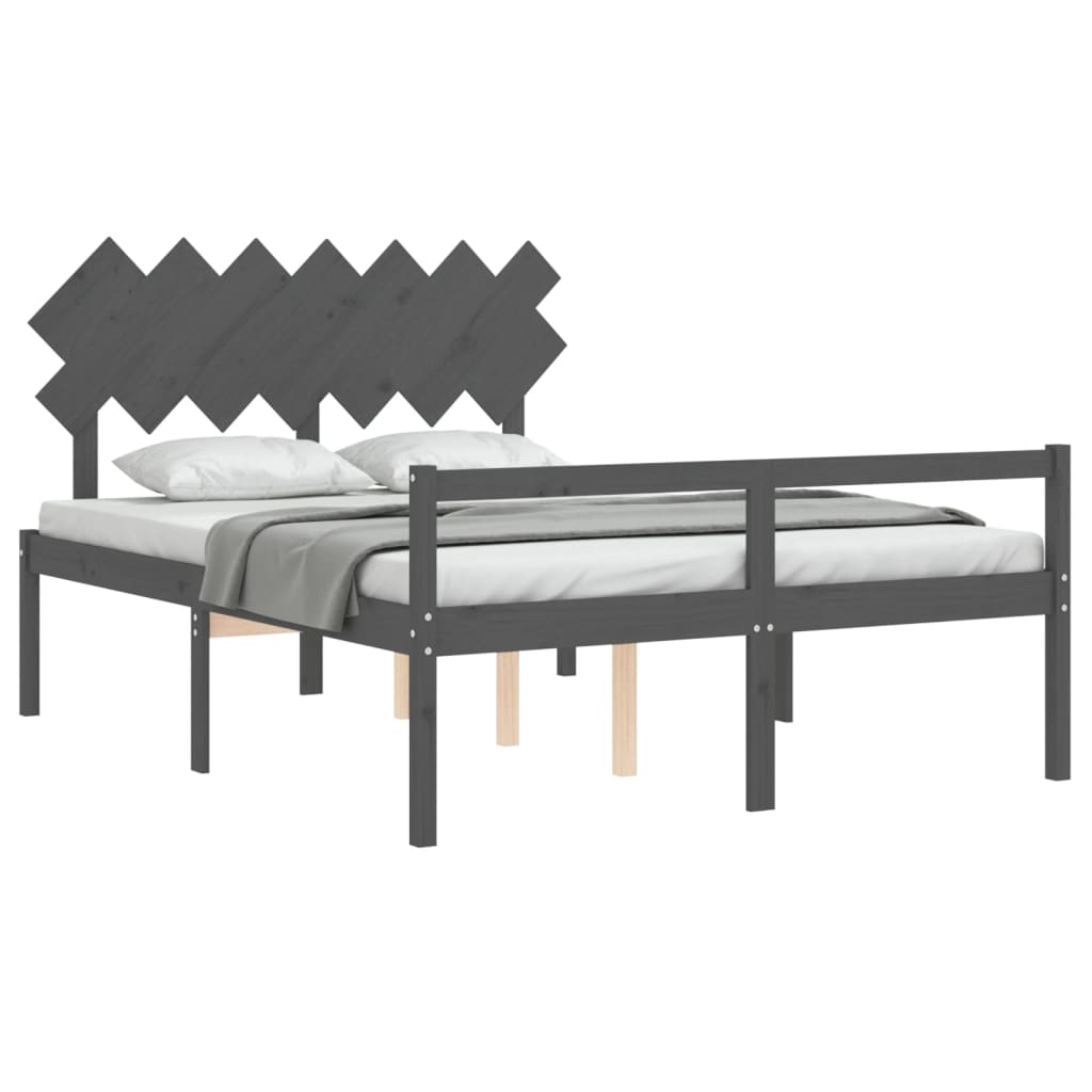 Bed Frame With Headboard Grey King Size Solid Wood