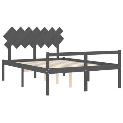 Bed Frame With Headboard Grey King Size Solid Wood