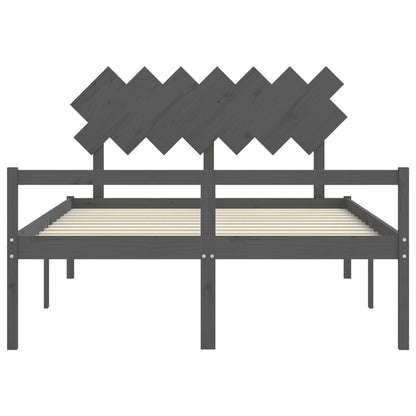 Bed Frame With Headboard Grey King Size Solid Wood