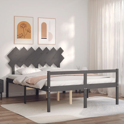 Bed Frame With Headboard Grey King Size Solid Wood