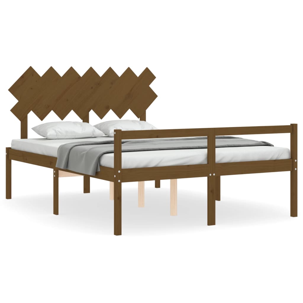 Bed Frame With Headboard Honey Brown King Size Solid Wood