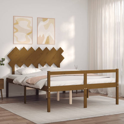 Bed Frame With Headboard Honey Brown King Size Solid Wood