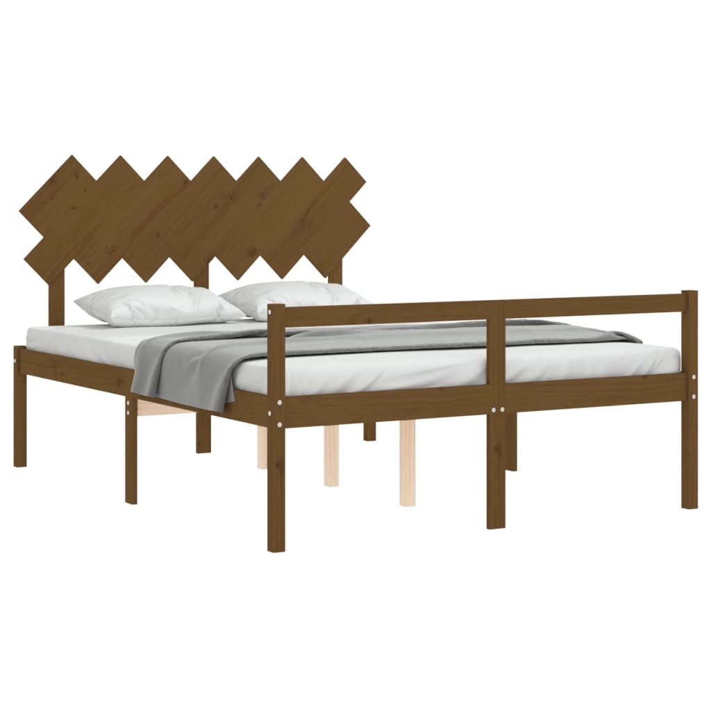 Bed Frame With Headboard Honey Brown King Size Solid Wood