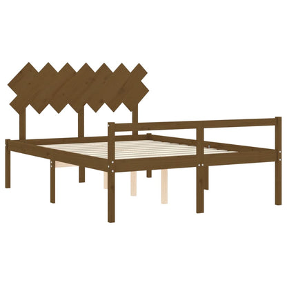 Bed Frame With Headboard Honey Brown King Size Solid Wood