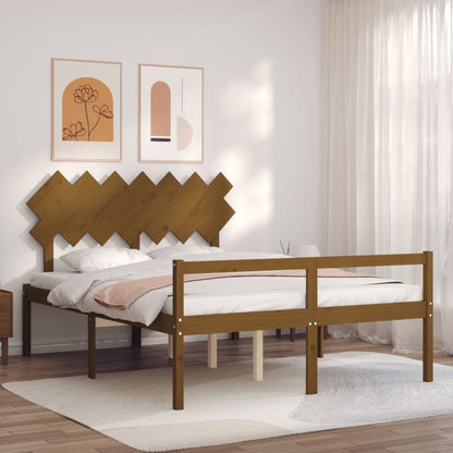 Bed Frame With Headboard Honey Brown King Size Solid Wood