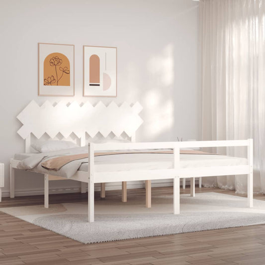 Bed Frame With Headboard White Super King Size Solid Wood