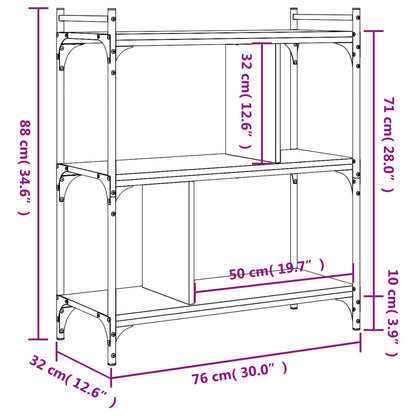 Bookcase 3-Tier Smoked Oak 76X32X88 Cm Engineered Wood