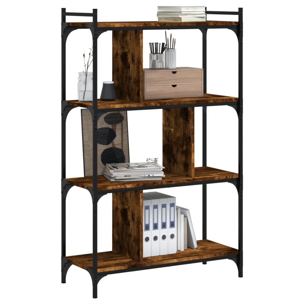 Bookcase 4-Tier Smoked Oak 76X32X123 Cm Engineered Wood