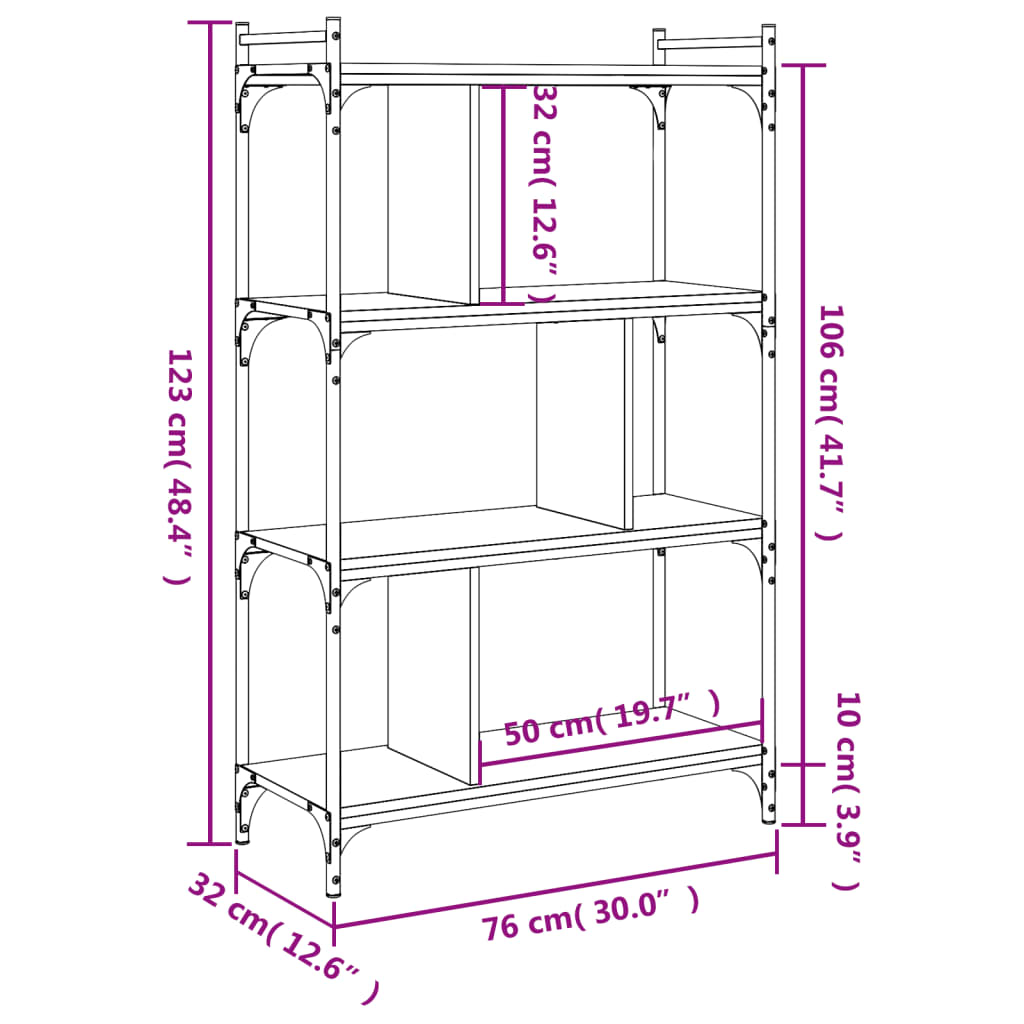 Bookcase 4-Tier Smoked Oak 76X32X123 Cm Engineered Wood