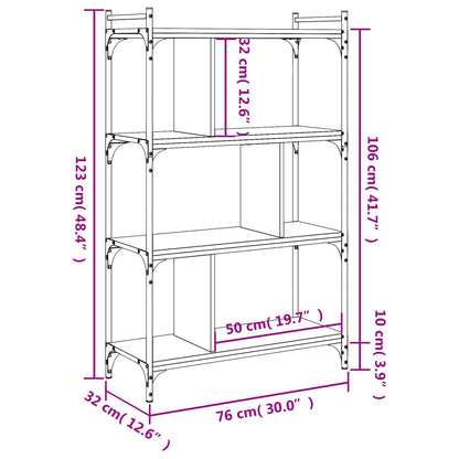 Bookcase 4-Tier Smoked Oak 76X32X123 Cm Engineered Wood