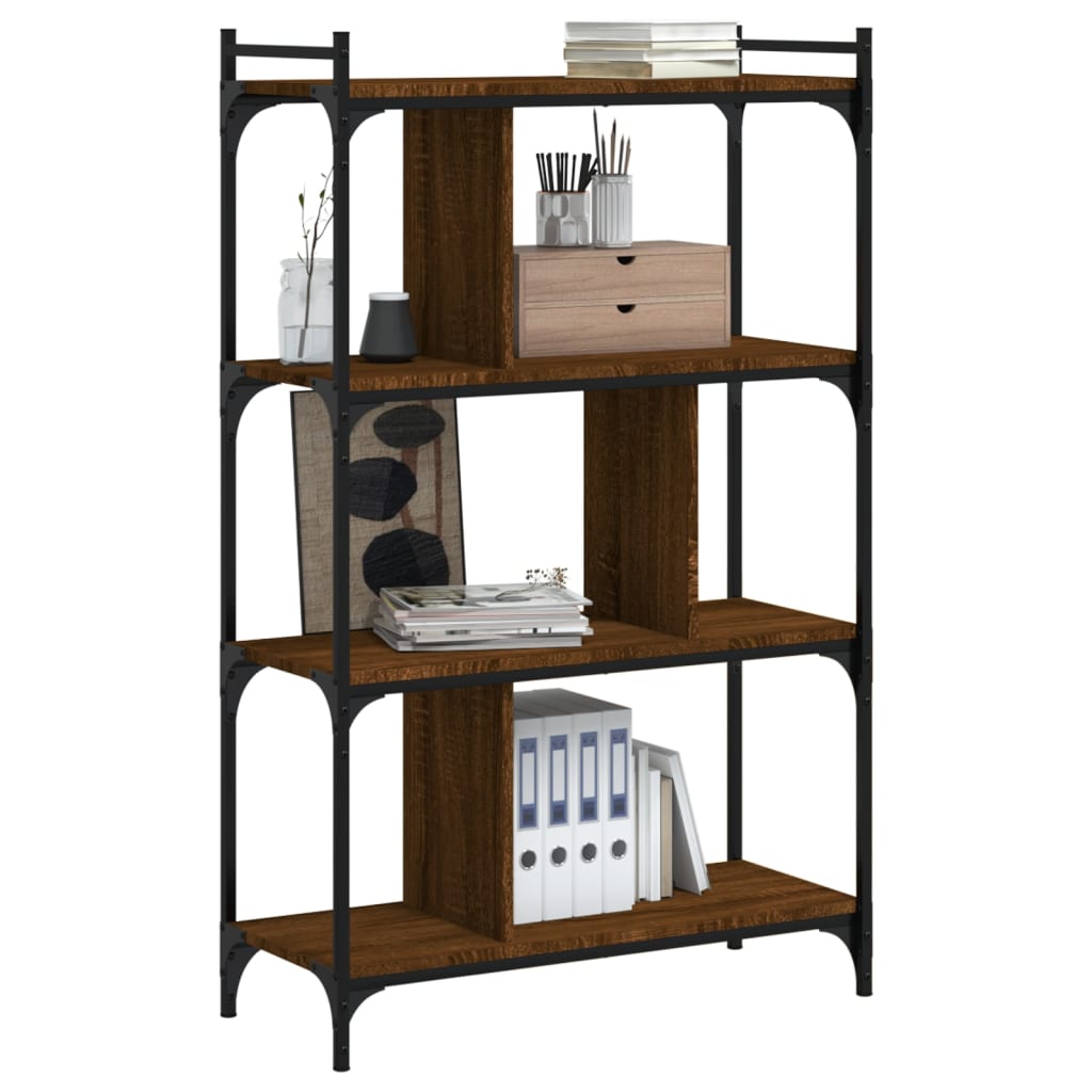 Bookcase 4-Tier Brown Oak 76X32X123 Cm Engineered Wood