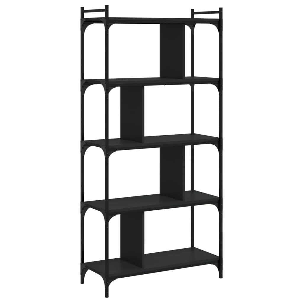 Bookcase 5-Tier Black 76X32X158 Cm Engineered Wood