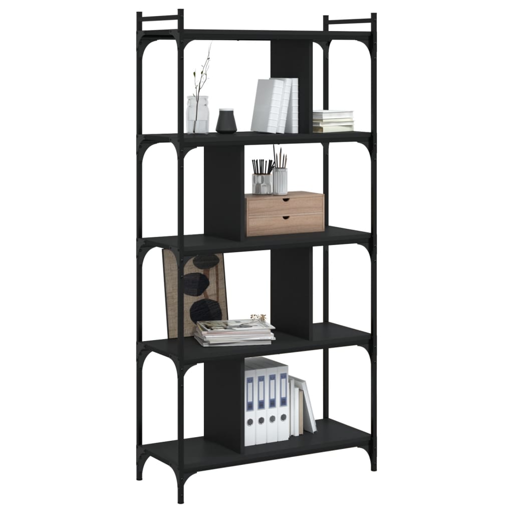 Bookcase 5-Tier Black 76X32X158 Cm Engineered Wood