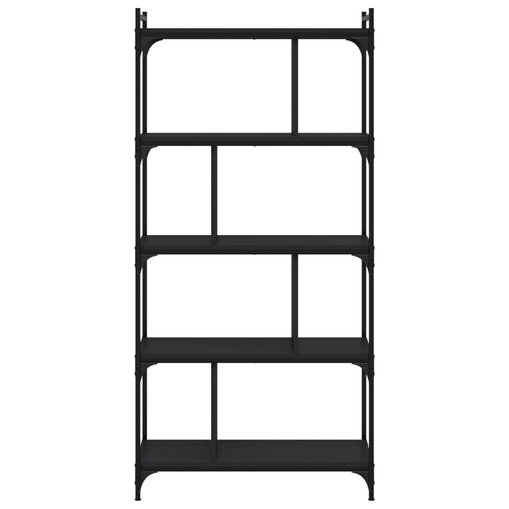 Bookcase 5-Tier Black 76X32X158 Cm Engineered Wood