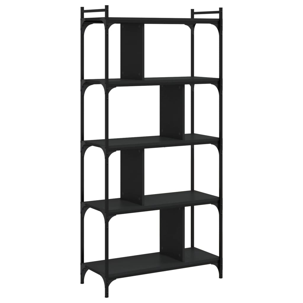 Bookcase 5-Tier Black 76X32X158 Cm Engineered Wood